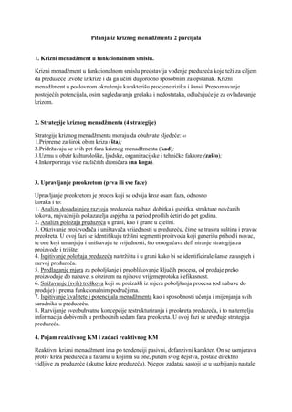 Krizni menadžment – Pitanja