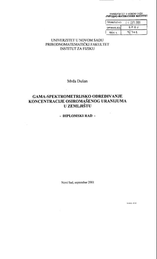 Gama-spektrometrijsko određivanje koncentracije osiromašenog uranijuma u zemljištu