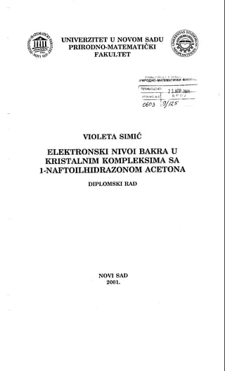 Elektronski nivoi bakra u kristalnim kompleksima sa 1-naftoilhidrazonom acetona