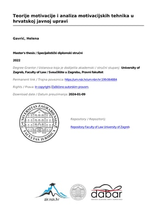 Teorije motivacije i analiza motivacijskih tehnika u hrvatskoj javnoj upravi