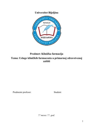 Usluge kliničkih farmaceuta u primarnoj zdravstvenoj zaštiti