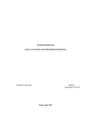 Savjetovanje prilikom zaduženja