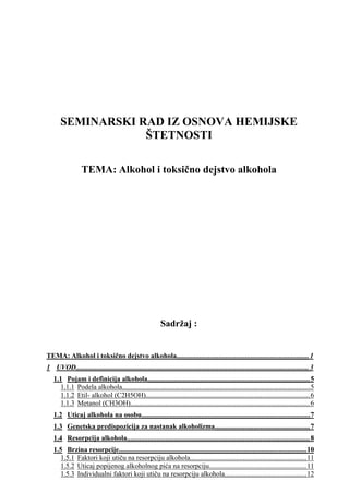 Alkohol i toksična dejstva alkohola