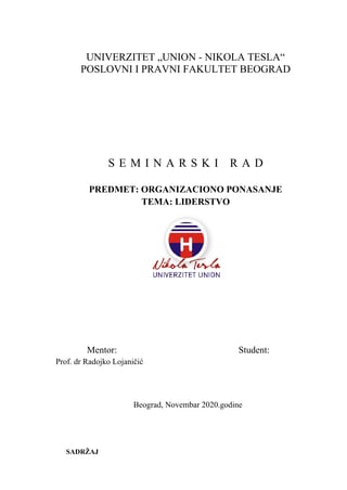 Liderstvo: stilovi vođenja i uticaj na motivaciju zaposlenih