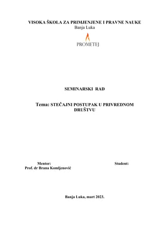 Stečajni postupak u privrednom društvu