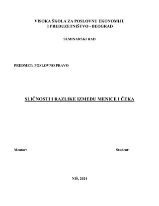 Sličnosti i razlike između menice i čeka