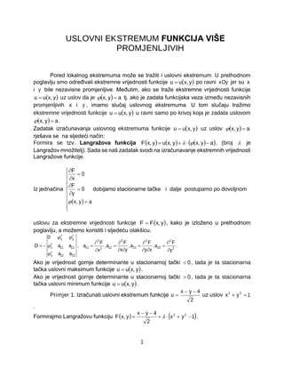 Uslovni ekstremum funkcija više promenljivih