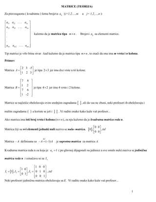 Matrice (teorija): osnovni koncepti i operacije