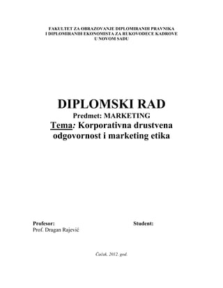 Korporativna društvena odgovornost i marketing etika