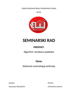 Složenost unutrašnjeg sortiranja