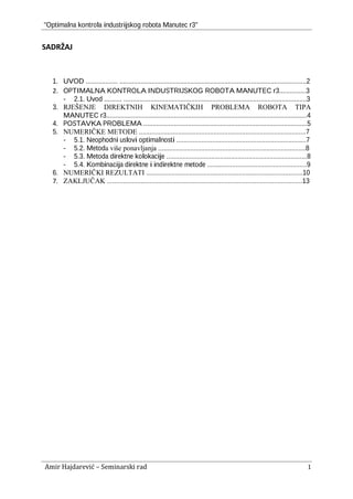 Optimalna kontrola industrijskog robota Manutec r3