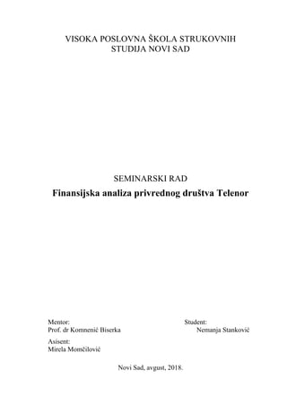 Finansijska analiza privrednog društva Telenor