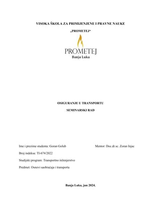 Osnovi saobaćaja i transporta