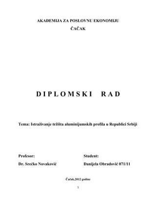 Istraživanje tržišta aluminijumskih profila u Republici Srbiji