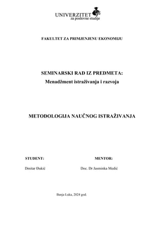 Naučne metode i metodologija istraživanja