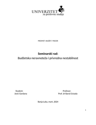 Budžetska neravnoteža i privredna nestabilnost