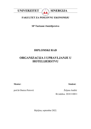 Organizacija i upravljanje u hotelijerstvu
