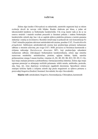 Biohemijske karakteristike chloropyta i njihov biotehnološki potencijal