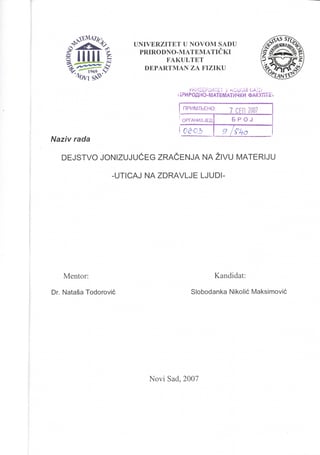 Dejstvo jonizujućeg zračenja na živu materiju – uticaj na zdravlje ljudi