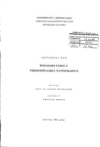 Fononski udeo u termodinamici nanofilmova