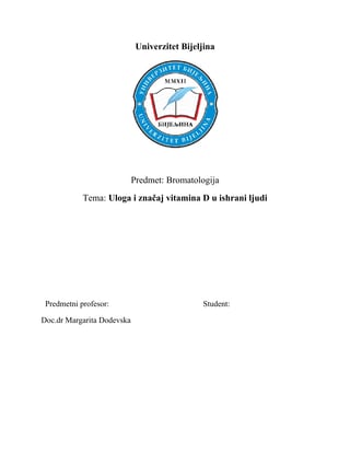 Uloga i značaj Vitamina D u ishrani ljudi