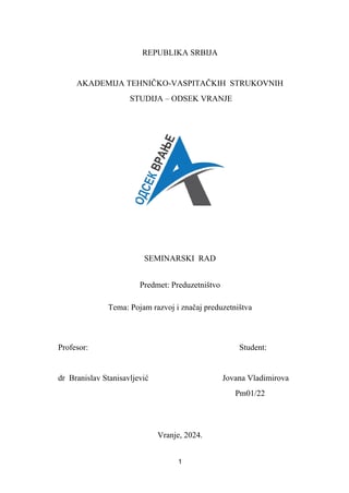 Pojam razvoj i značaj preduzetništva