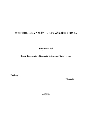 Energetska efikasnost u sistemu održivog razvoja