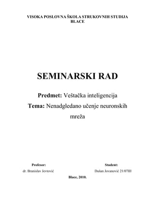 Nenadgledano učenje neuronskih mreža