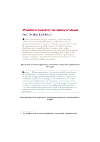 Menadžment tehnologije inovativnog preduzeća