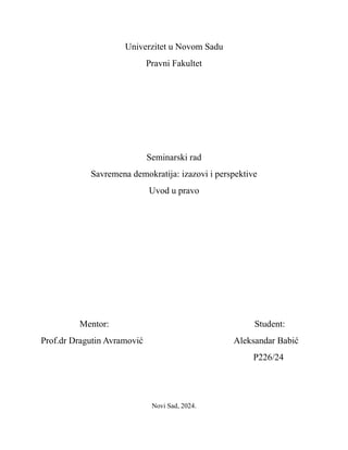 Savremena demokratija: izazovi i perspektive