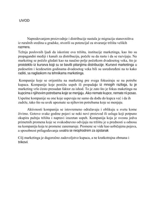 Razvoj marketinga – Koncept i definisanje  marketinga