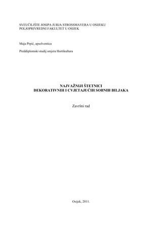 Najvažniji štetnici dekorativnih i cvjetajućih sobnih biljaka