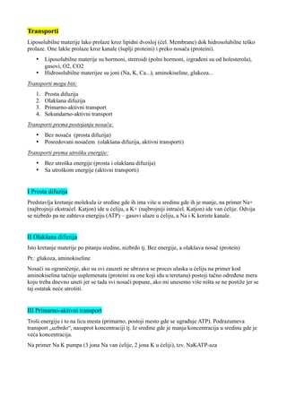 Fiziologija transporta, mišića, KVS i respiratornog sistema