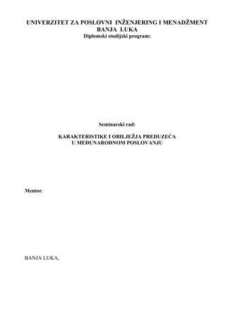Karakteristike i obilježja preduzeća u međunarodnom poslovanju