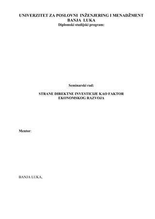 Strane direktne investicije kao faktor ekonomskog razvoja