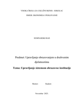 Upravljanje sistemom obrazovne institucije