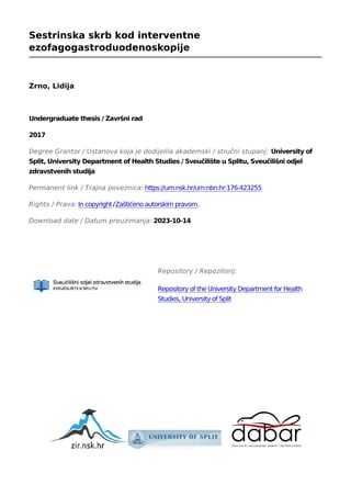 Sestrinska skrb kod interventne ezofagogastroduodenoskopije