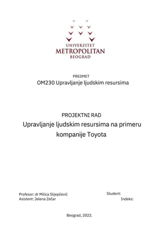 Upravljanje ljudskim resursima na primeru kompanije Toyota