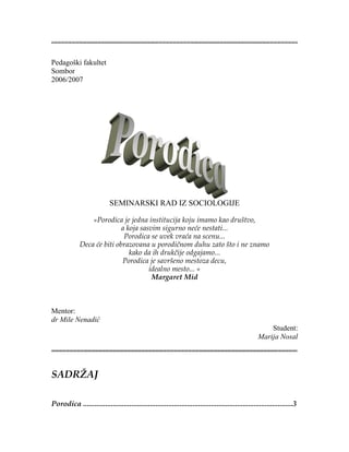Porodica: sociološki aspekti i savremene rasprave