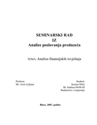 Analiza finansijskih izvještaja