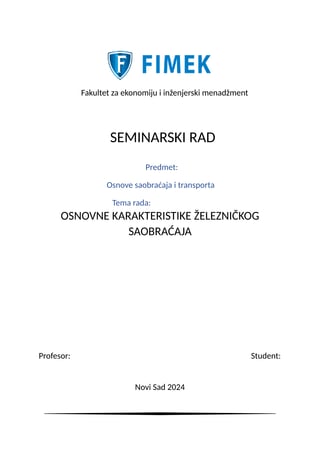 Osnovne karakteristike železničkog transporta