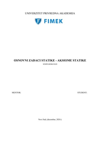 Osnovni zadaci statike – aksiome statike