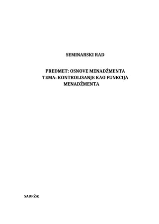 Kontrolisanje kao funkcija menadžmenta