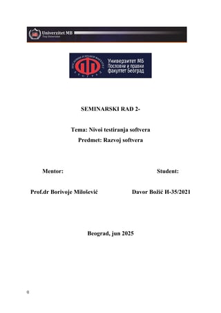 Nivoi testiranja softvera