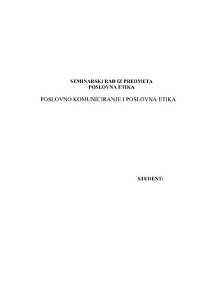 Poslovno komuniciranje i poslovna etika