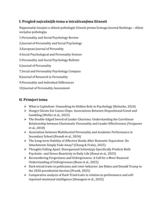 Pregled istraživanja u psihologiji ličnosti: teme, metode i značaj