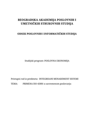 Primena ISO 45001 u savremenom poslovanju