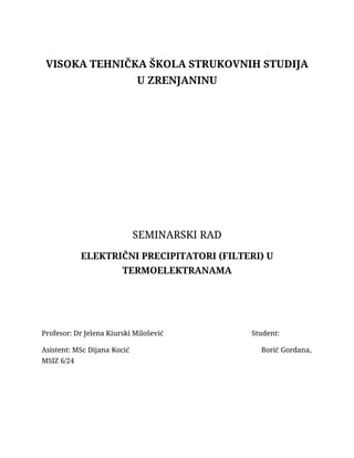 Električni precipitatori (filteri) u termoelektranama