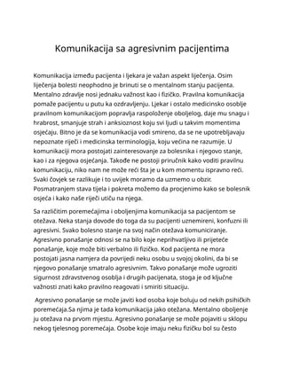 Komunikacija sa agresivnim pacijentima