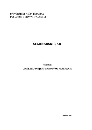 Objektno orijentisano programiranje